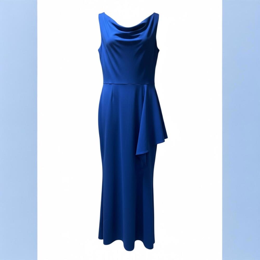 Chiara Boni La Petite Robe | Cobalt Blue Draped Gown | Size 8 | Evening Elegance